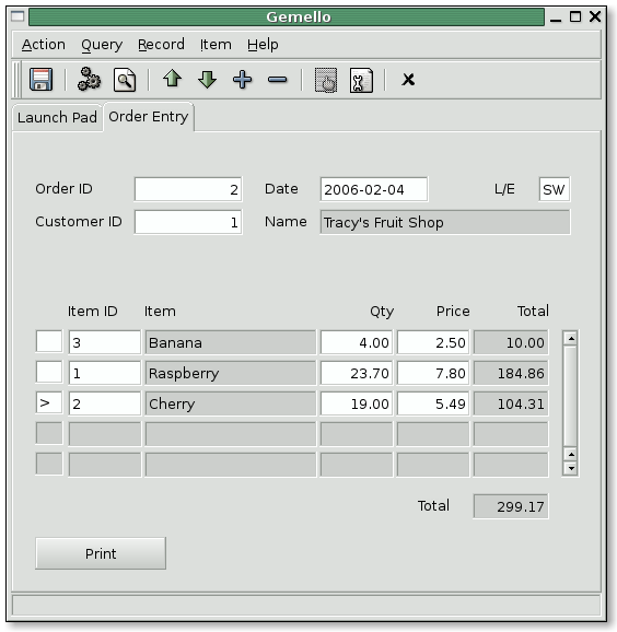 Screenshot of OrderEntry